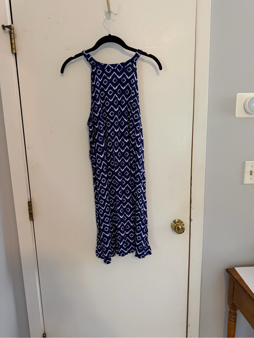 LOFT Blue and White Geometric Halter Maxi Dress | Large